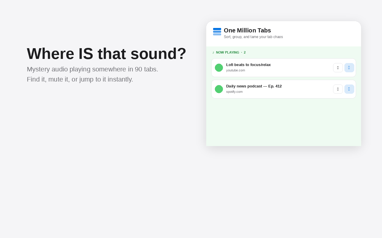 Now Playing bar showing which tabs are making sound, with mute and jump buttons