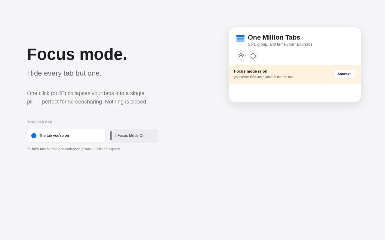 Focus mode hides every tab but the one you're on